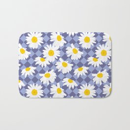 Blooming Daisies on Muted Veri Peri Tiles Background Bath Mat