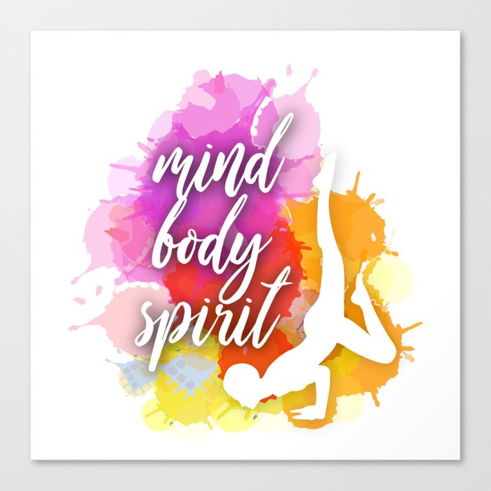 Mind body spirit- Yoga and meditation watercolor quotes in warm scheme	 Canvas Print