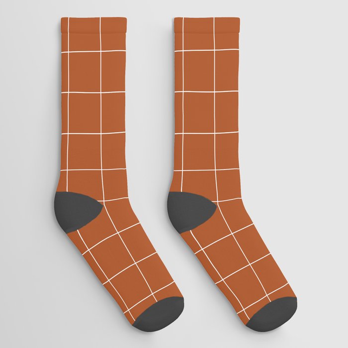 Windowpane Check Grid (white/burnt orange) Socks