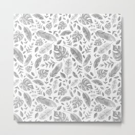 Tropical Leaves in Black and White Metal Print