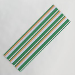 [ Thumbnail: Brown, Lavender, and Sea Green Colored Lines Pattern Yoga Mat ]