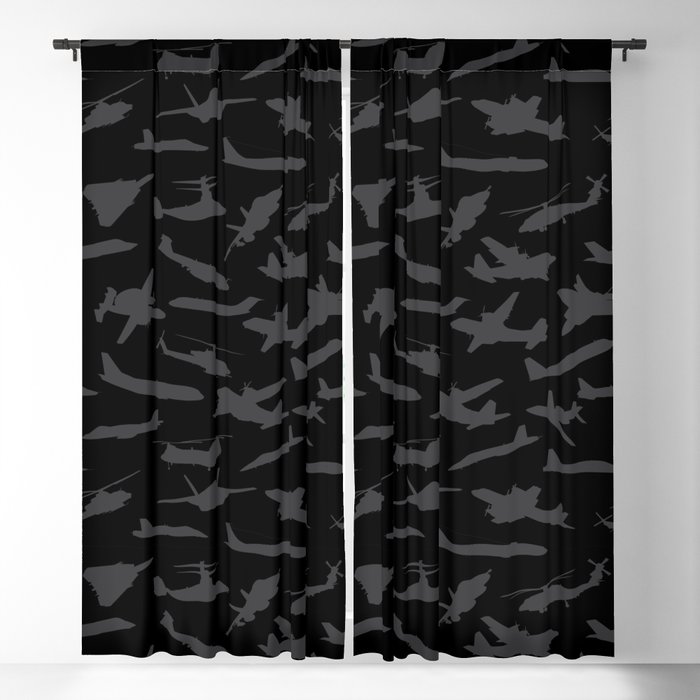Black Grey Pattern Blackout Curtain, Aviation Themed Shower Curtains