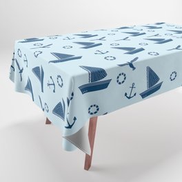 Cute Boats In Blue Background Print Pattern Tablecloth