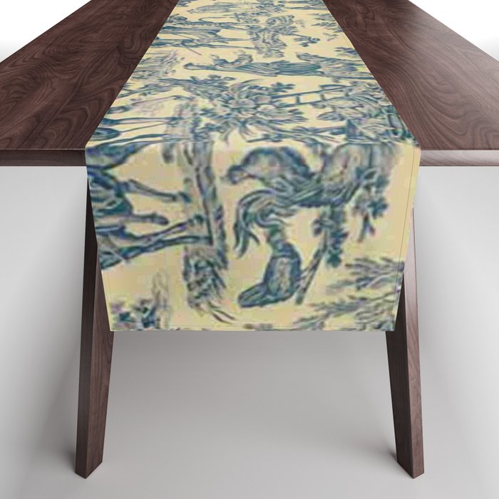 Sepia Blue Toile de Jouy Table Runner