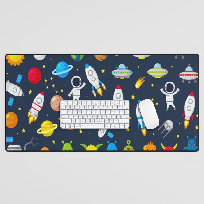 Cute astronaut space planet star alien rocket Desk Mat