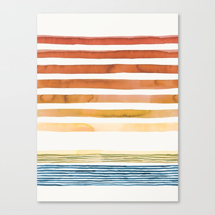 Summer Sunset Watercolor Stripes Red Canvas Print
