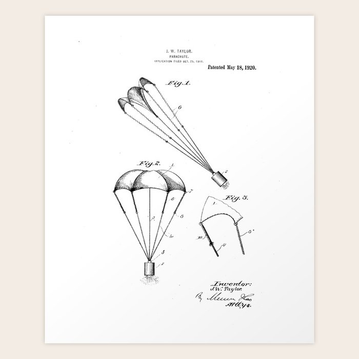 Parachute Vintage Patent Hand Drawing Art Print By Patentdrawings Society6