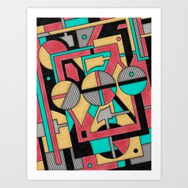 Abstract Pop Art Design - Bold Graphic Red, Gold, Turquoise, Black & Gray Neoplasticism Style Geometric Art Art Print