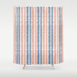 Coral & Navy Herringbone Shower Curtain