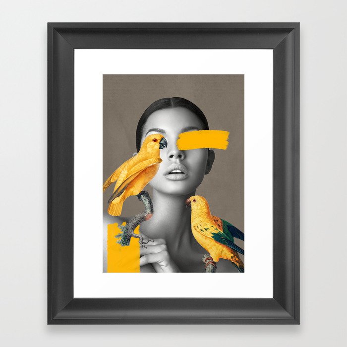 Girl with Parrots Framed Art Print