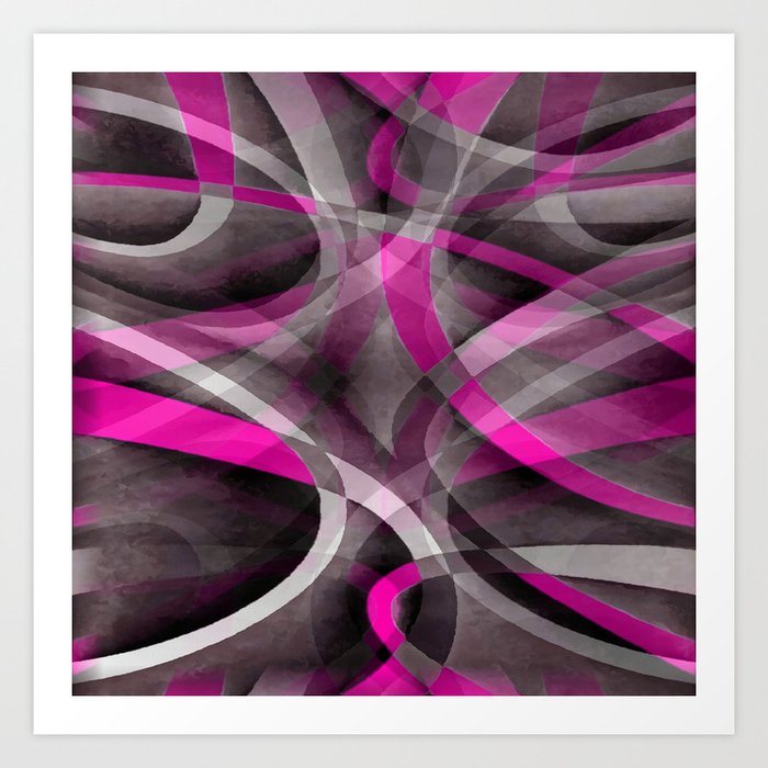 Eighties Style Fucshia Pink and Grey Curves Pattern Art Print