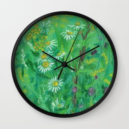 July Wildflowers, Meadow Flowers, Summer Floral, Pastel Painting Wall Clock