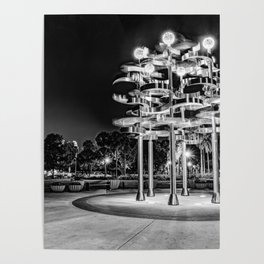 Orlando Florida Lake Eola Park and Union Sculpture in Black and White Poster