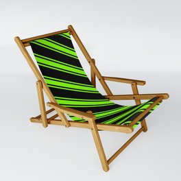 [ Thumbnail: Black & Green Colored Pattern of Stripes Sling Chair ]