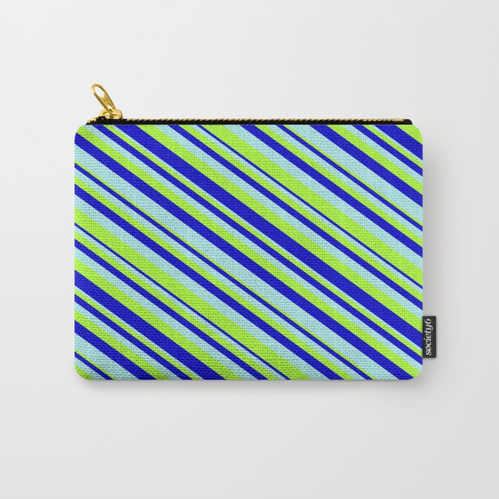 Turquoise, Light Green, and Blue Colored Stripes Pattern Carry-All Pouch