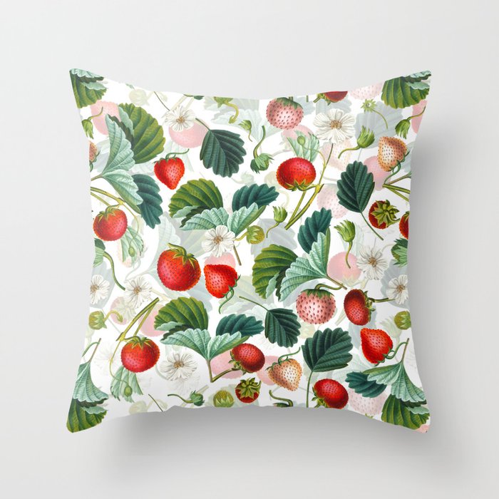 Vintage & Shabby Chic - Bohemian Strawberries Botanical Summer Flower Garden Throw Pillow