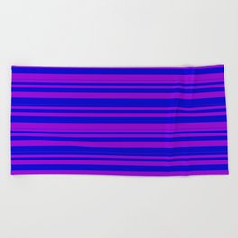 [ Thumbnail: Dark Violet and Blue Colored Lines Pattern Beach Towel ]
