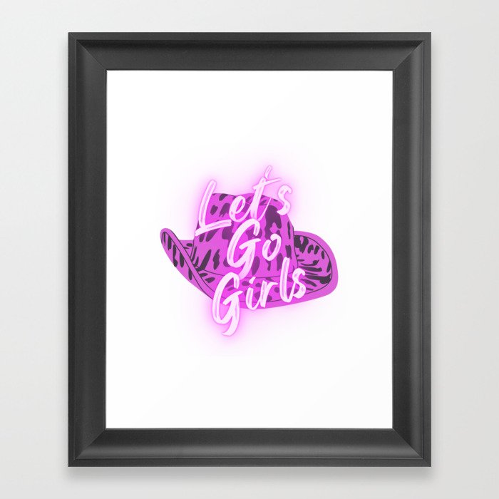 Let's Go Girls! - Pink/Purple Cow Print Cowboy Hat Framed Art Print