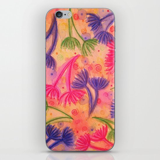 COW PARSLEY 3 - Happy Neon Pink Cherry Acid Green Nature Floral Abstract Watercolor Painting Pattern iPhone & iPod Skin
