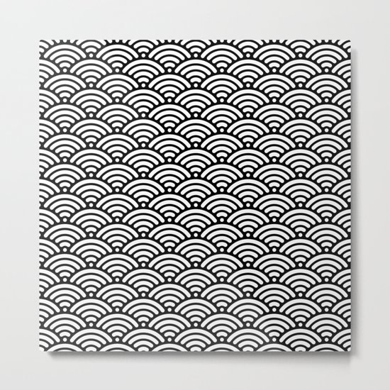 Black White Mermaid Scales Metal Print