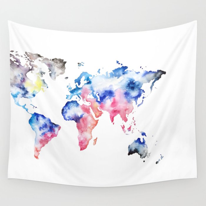 World Map Painting Watercolor Wall Tapestry by AudreyDeFord | Society6