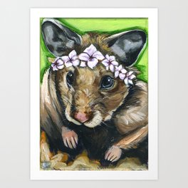 Cute Little Hamster with a Flower Crown Art Print | Painting, Flowercrown, Acrylic, Adorablehamster, Hamsterpainting 