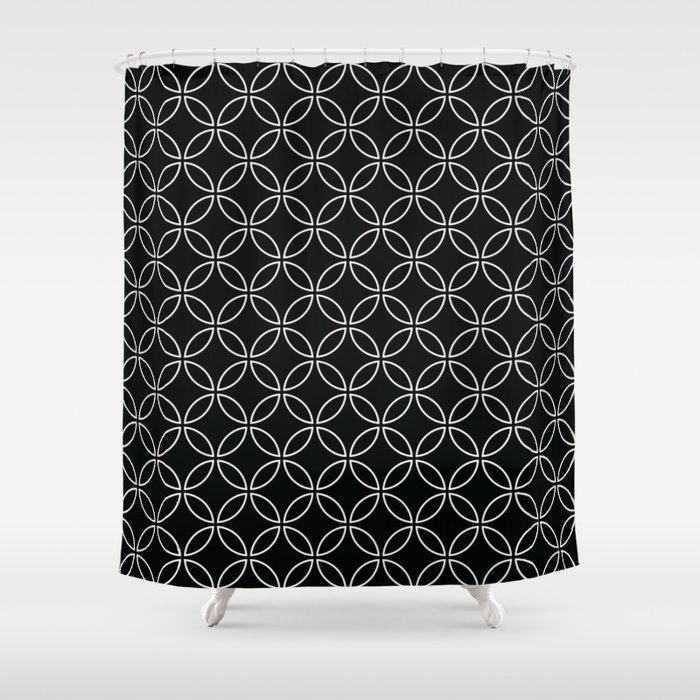 Black and White Four Leaf cement circle tile. Geometric circle decor pattern. Digital Illustration b Shower Curtain