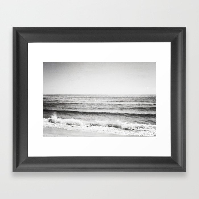 Black and White Ocean Photography, Grey Neutral Seascape Photo, Gray Sea Waves Coastal Picture Framed Art Print
