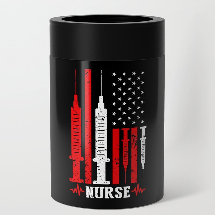 Nurse Shots American Flag Retro Vintage USA Can Cooler