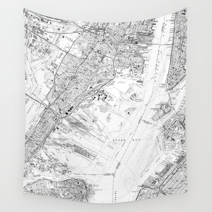 Vintage Map of Jersey City NJ (1967) BW Wall Tapestry by BravuraMedia
