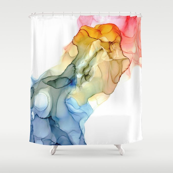 Rainbow River Abstract 32722 Modern Alcohol Ink Painting by Herzart Shower Curtain