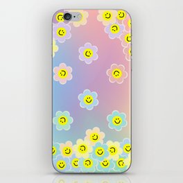 Colourful Pastel Happy Daisies on Pastel Gradient Rainbow Background iPhone Skin