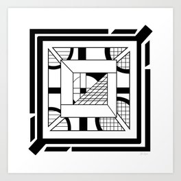 Desert Graticule  - Minimalist Black & White Geometric Abstract Op Art Art Print