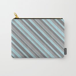 [ Thumbnail: Dark Grey, Powder Blue & Grey Colored Lined Pattern Carry-All Pouch ]