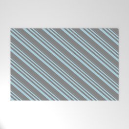 [ Thumbnail: Light Blue and Grey Colored Pattern of Stripes Welcome Mat ]