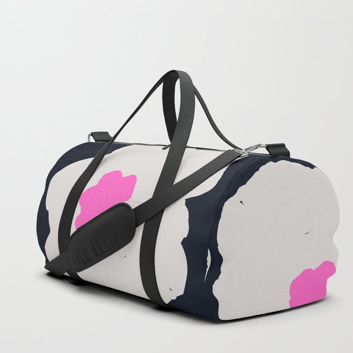 Large Pop-Art Retro Flowers in Gray Pink on Black Background  Duffle Bag