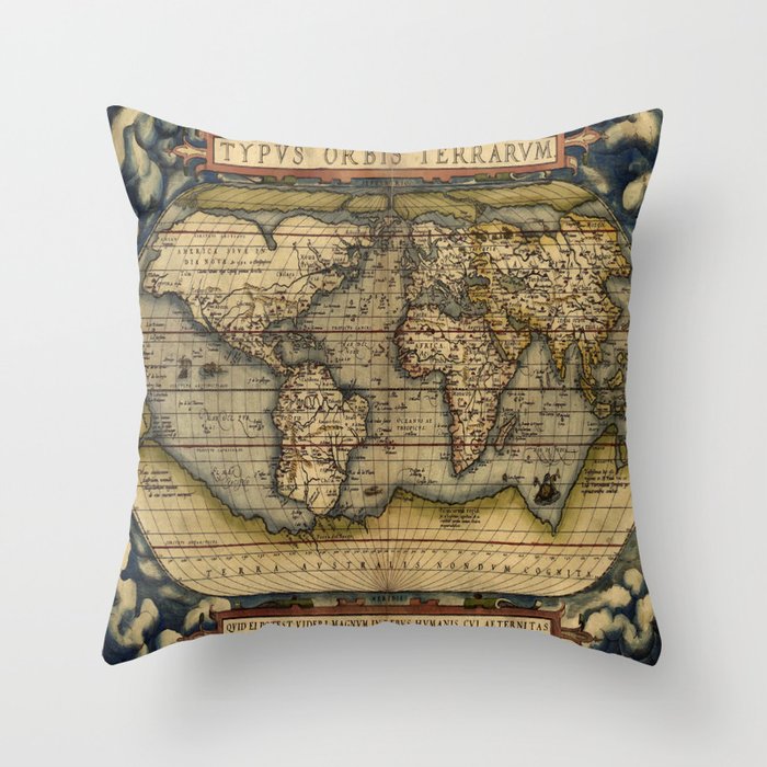 Vintage World Map - Ortelius World Map 1570 Throw Pillow
