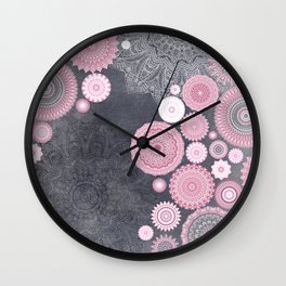 FESTIVAL FLOW - PINK GREY Wall Clock | Kaleidoscope, Lace, Music, Monikastrigel, Doodle, Boho, Boholiving, Pattern, Graphicdesign, Grey 