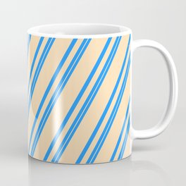 [ Thumbnail: Blue and Tan Colored Stripes Pattern Coffee Mug ]