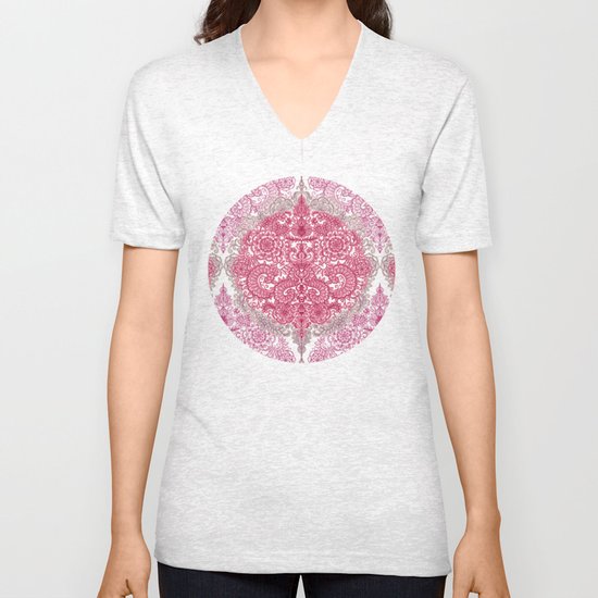 Happy Place Doodle in Berry Pink, Cream & Mauve Unisex V-Neck