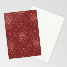 Damask Pattern with Glittery Metallic Accents Red Stationery Card