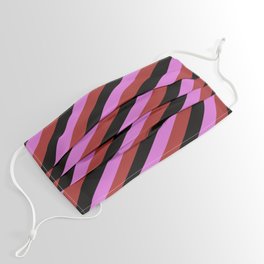 [ Thumbnail: Orchid, Brown & Black Colored Lines/Stripes Pattern Face Mask ]