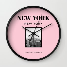 New York City Wall Art New York City Skyline Fashion Poster Photography Home Decor Pink Art Print Wall Clock