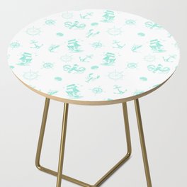 Mint Blue Silhouettes Of Vintage Nautical Pattern Side Table