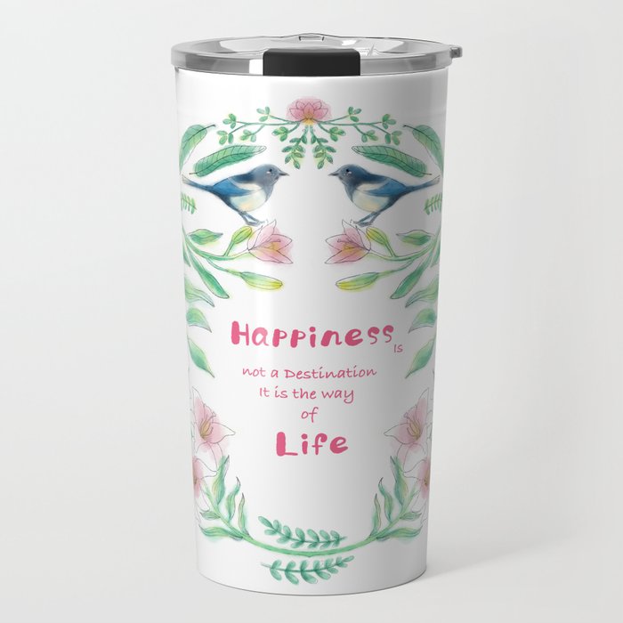 Happiness - Botanic bird water lily - Green, pink - Circle Travel Mug