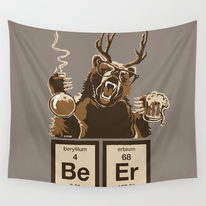 Funny chemistry bear discovered beer Wall Tapestry