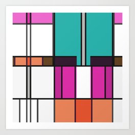 Manic Mondrian Pink Teal Retro Color Composition Art Print