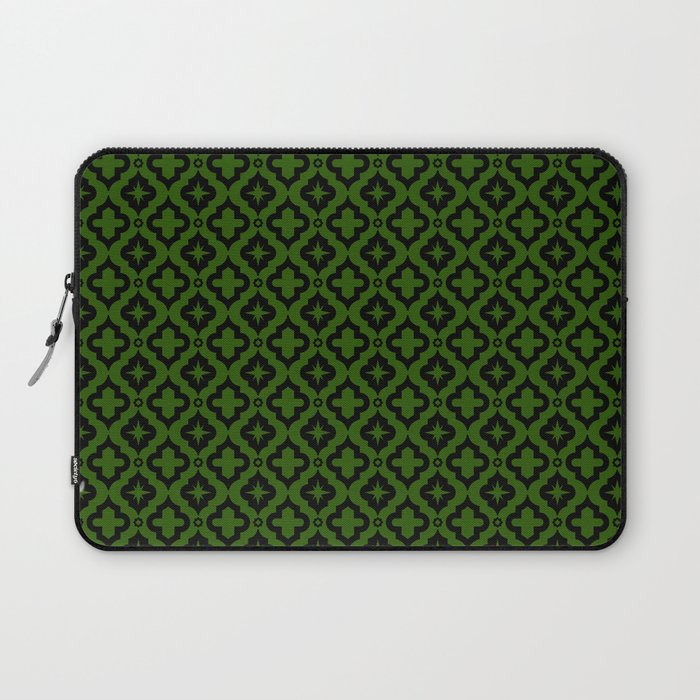 Green and Black Ornamental Arabic Pattern Laptop Sleeve