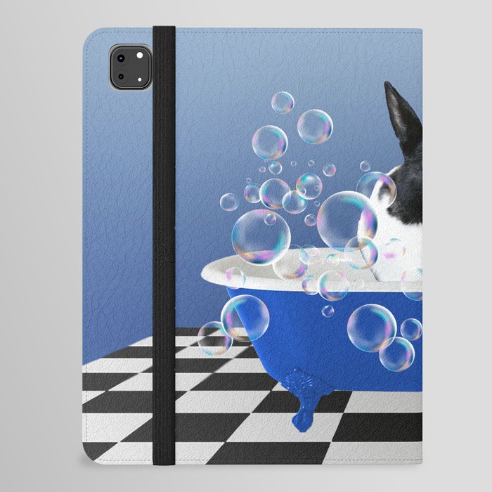 Black & white Bunny Rabbit Bathtub with Soap Bubbles iPad Folio Case
