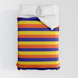 [ Thumbnail: Dark Blue, Yellow & Red Lined Pattern Comforter ]